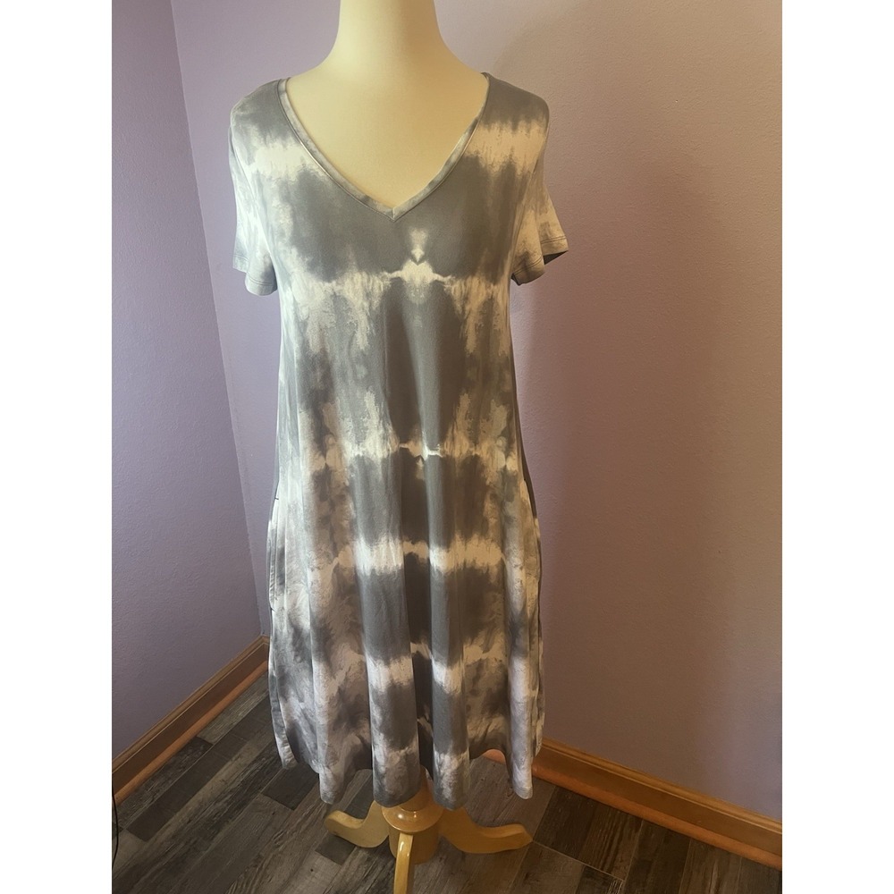 Lord & Taylor Grey Gray Tie Dye V Neck Dress Size‎ XS